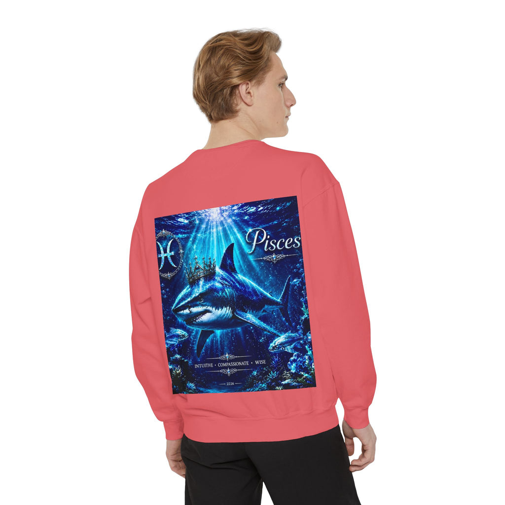 Pisces Zodiac Sweatshirt — Cosmic Blue Pisces Shark Astrological Crewneck