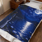 Moonlit Lake Velveteen Plush Blanket — Woman by Moonlight Scenic Throw