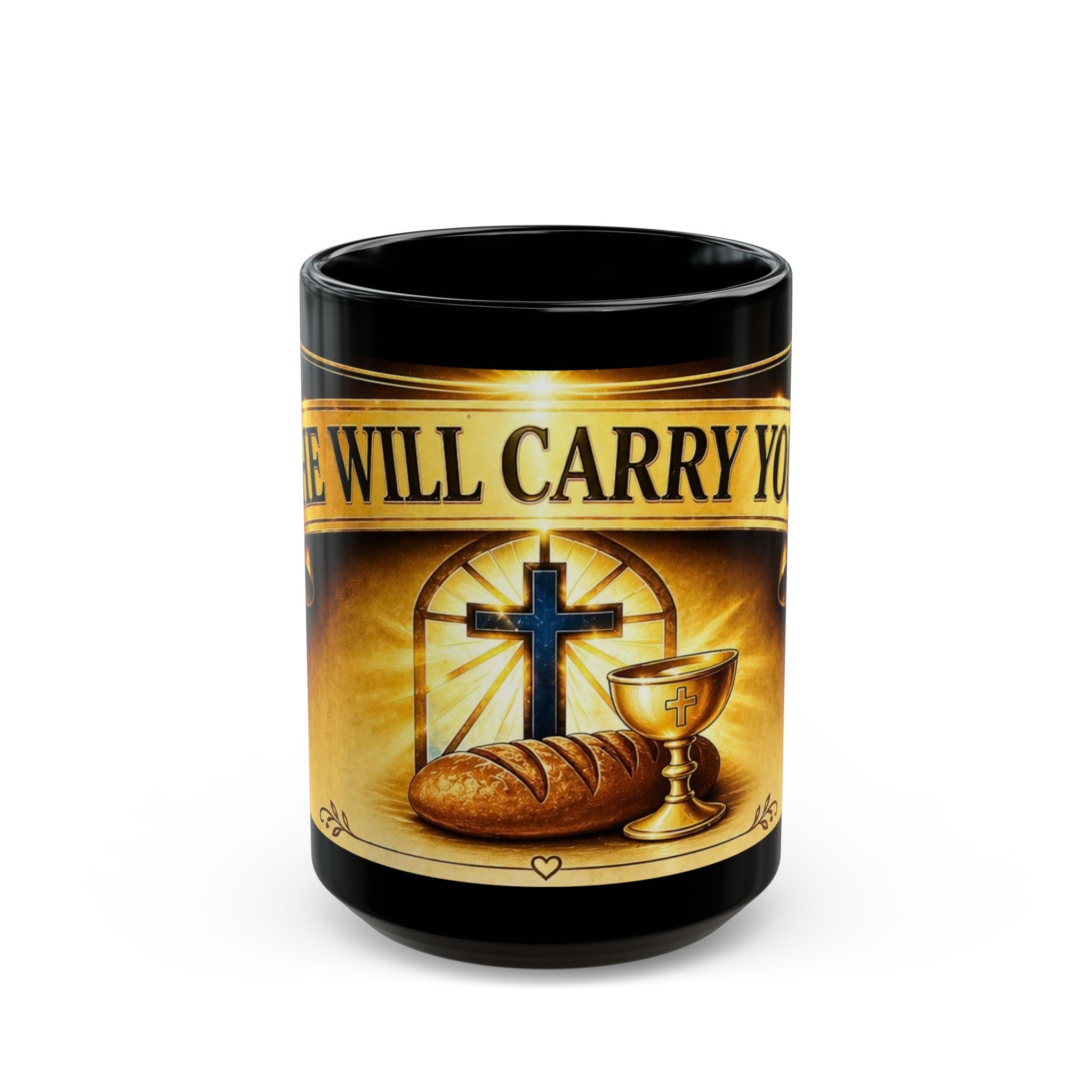 Christian Communion Mug - "We Will Carry You" Religious Coffee Cup (Black, 11oz/15oz)