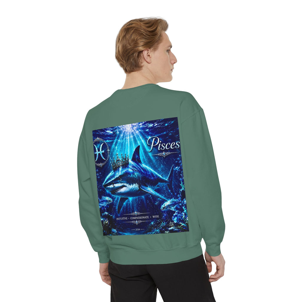Pisces Zodiac Sweatshirt — Cosmic Blue Pisces Shark Astrological Crewneck