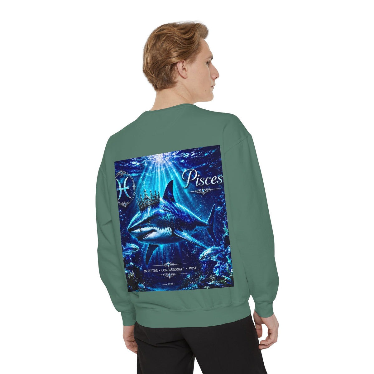 Pisces Zodiac Sweatshirt — Cosmic Blue Pisces Shark Astrological Crewneck
