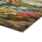 Glass Cutting Board — Serene Swan Lake Floral Landscape