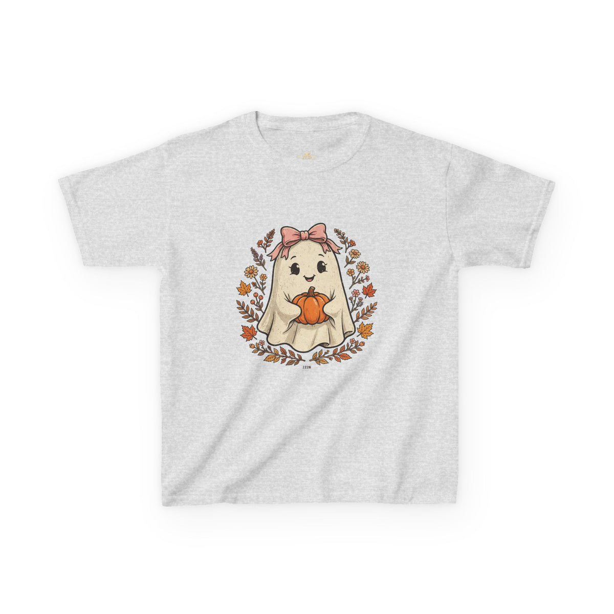 Kids Halloween Tee — Cute Ghost Holding Pumpkin "Spooky Season"