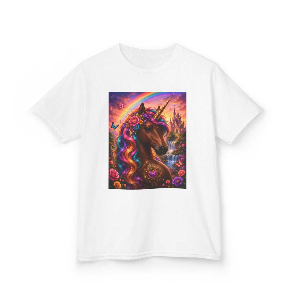 Kids Brown Unicorn Tee — Rainbow Fantasy Magical Horse Shirt