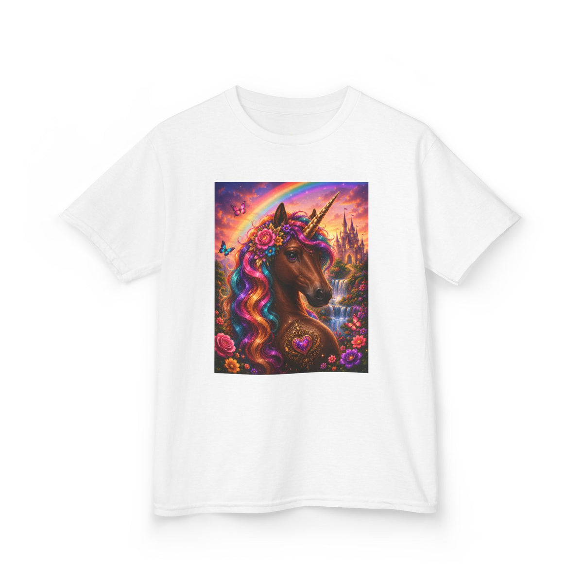 Kids Brown Unicorn Tee — Rainbow Fantasy Magical Horse Shirt