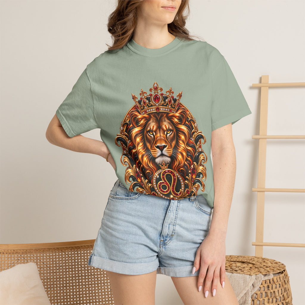 Leo Zodiac Lion T-Shirt — Regal Crowned Lion Astrology Tee