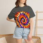 Tie-Dye Spiral T-Shirt — Orange Purple Psychedelic Graphic Tee