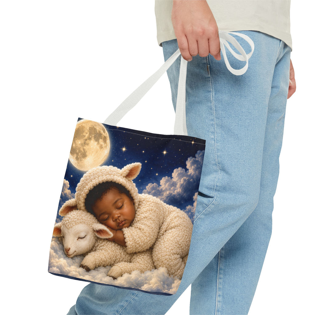 Sleeping Baby Lamb Tote Bag – Cute Nursery Moonlit Design