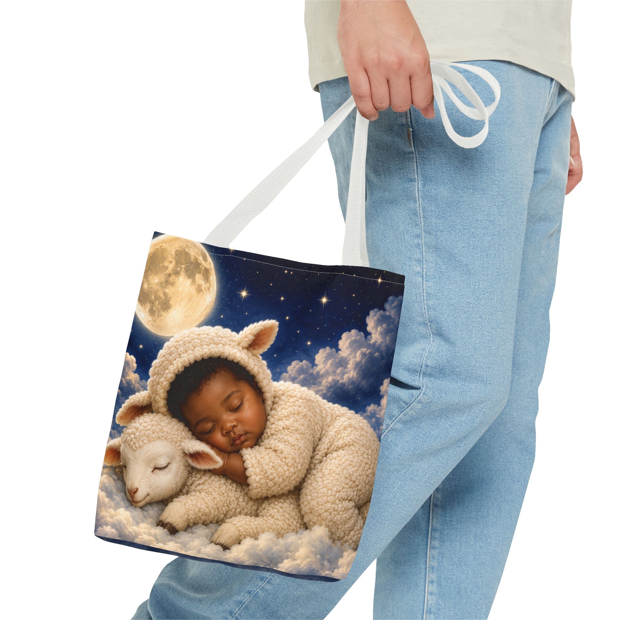 Sleeping Baby Lamb Tote Bag – Cute Nursery Moonlit Design