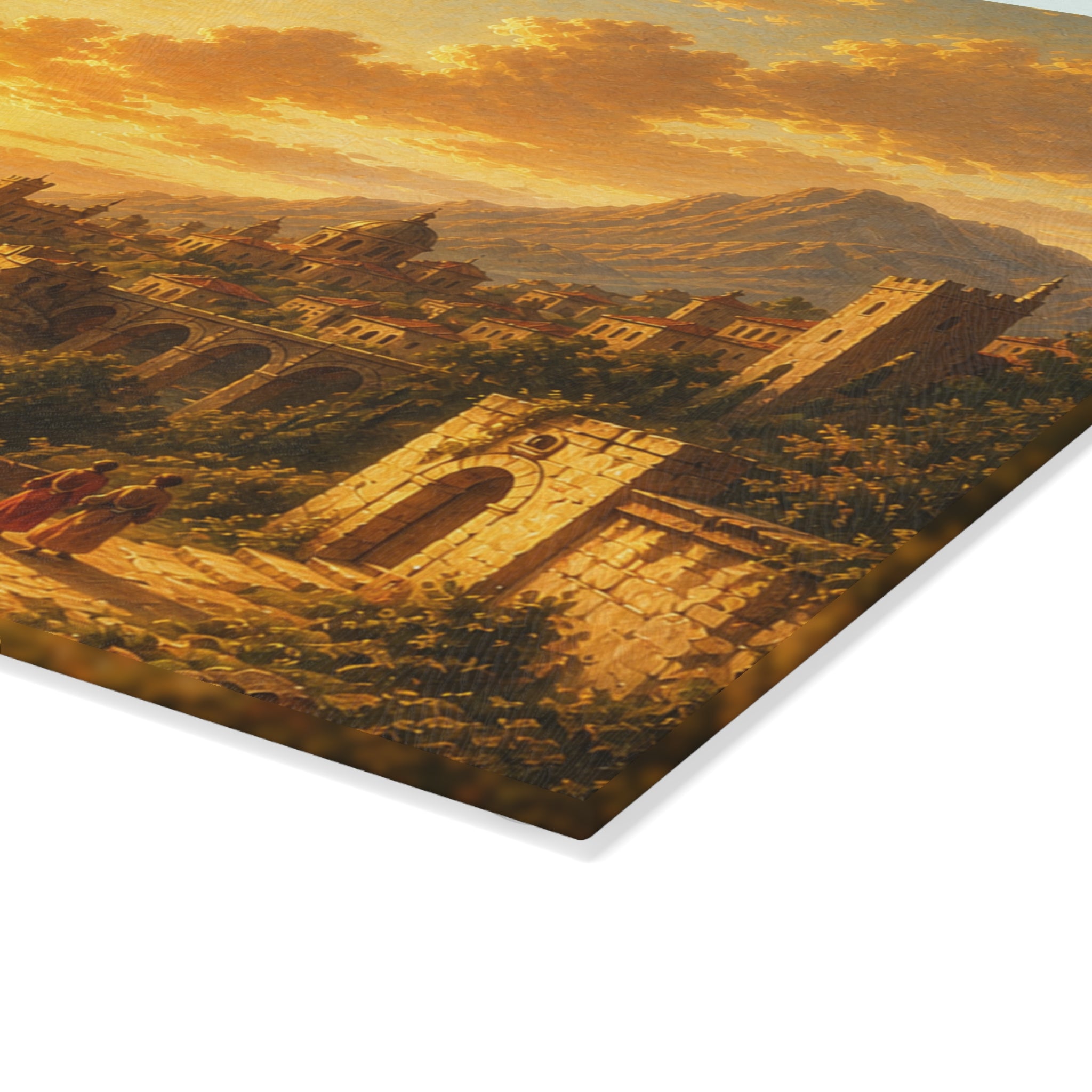 Glass Cutting Board - Golden Sunset Coastal Landscape Print, Tempered Glass Kitchen Board