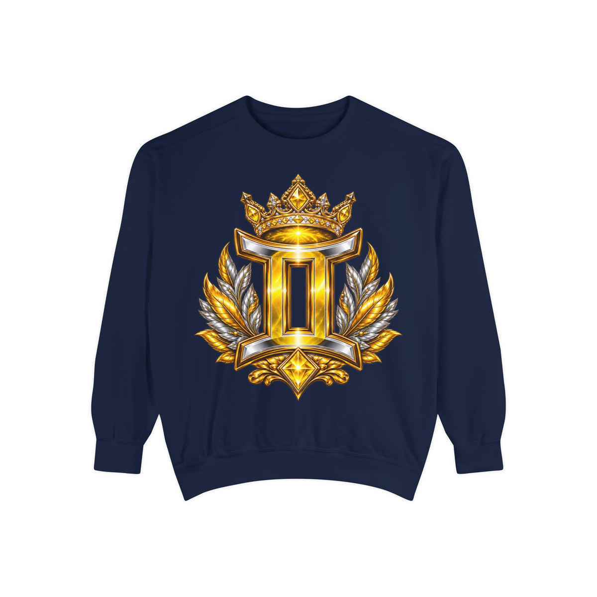 Gemini Zodiac Sweatshirt — Ornate Gold & Blue Gemini Crest