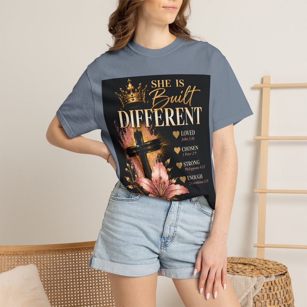Christian Inspirational T-Shirt — "She Is Built Different / Built Right"