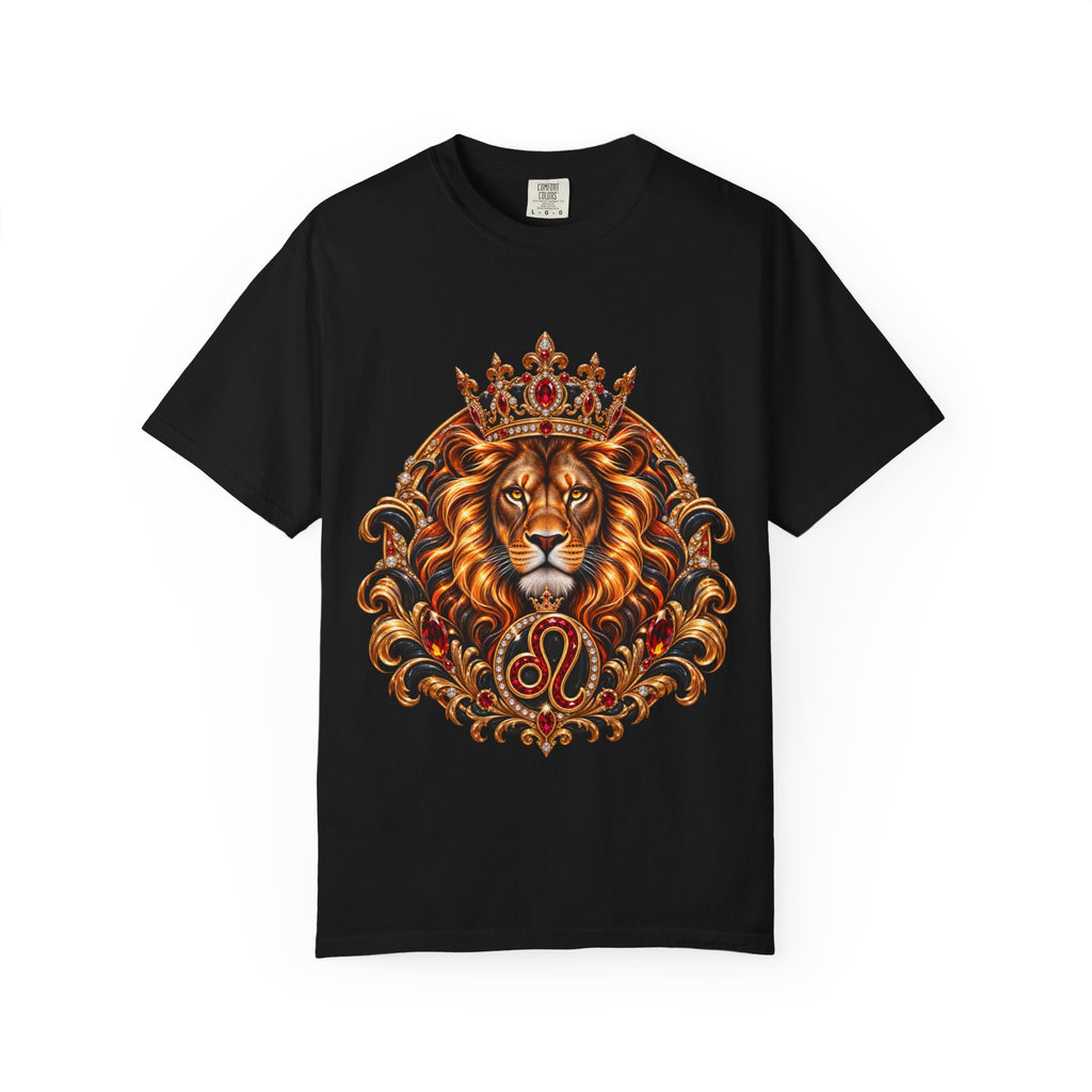 Leo Zodiac Lion T-Shirt — Regal Crowned Lion Astrology Tee