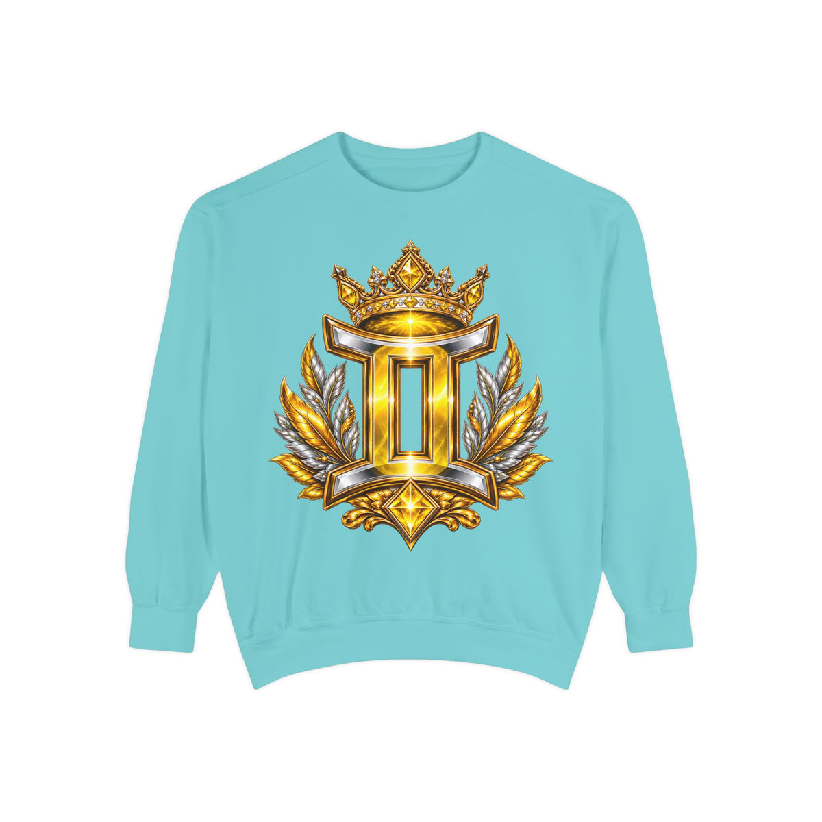 Gemini Zodiac Sweatshirt — Ornate Gold & Blue Gemini Crest