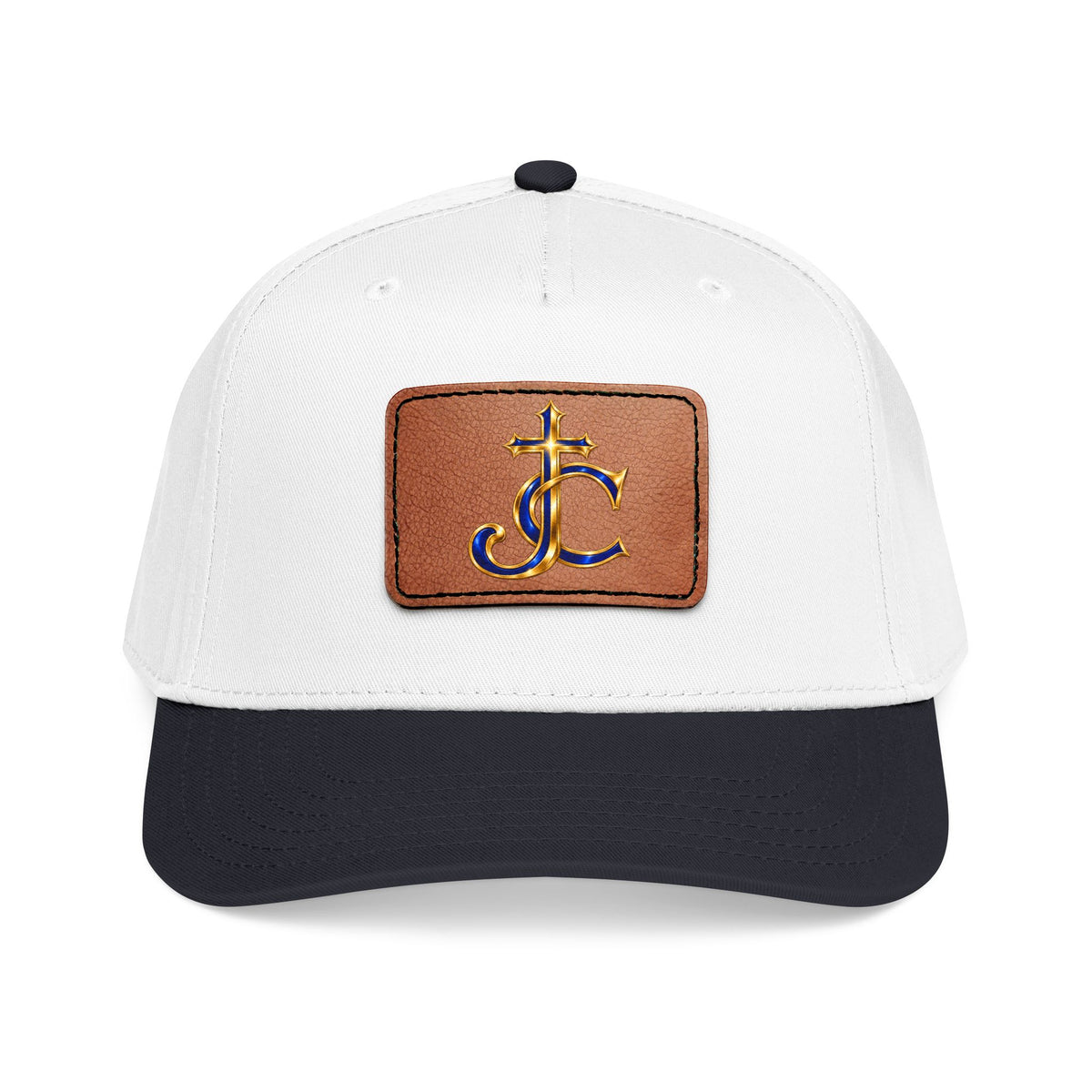 Leather Patch Baseball Cap with a Cross JC Monogram — Classic Casual Hat