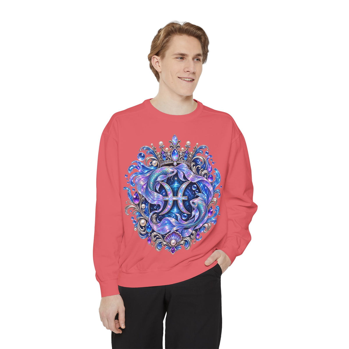 Pisces Mermaid Zodiac Sweatshirt — Pisces Symbol & 'Pisces' Artwork