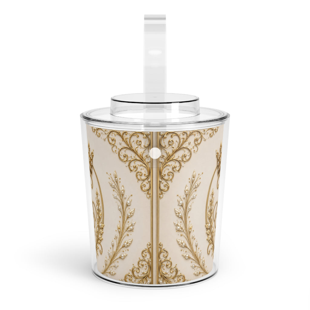 Regal Gold Crown Ice Bucket with Tongs — Vintage Ornate Bar Accessory
