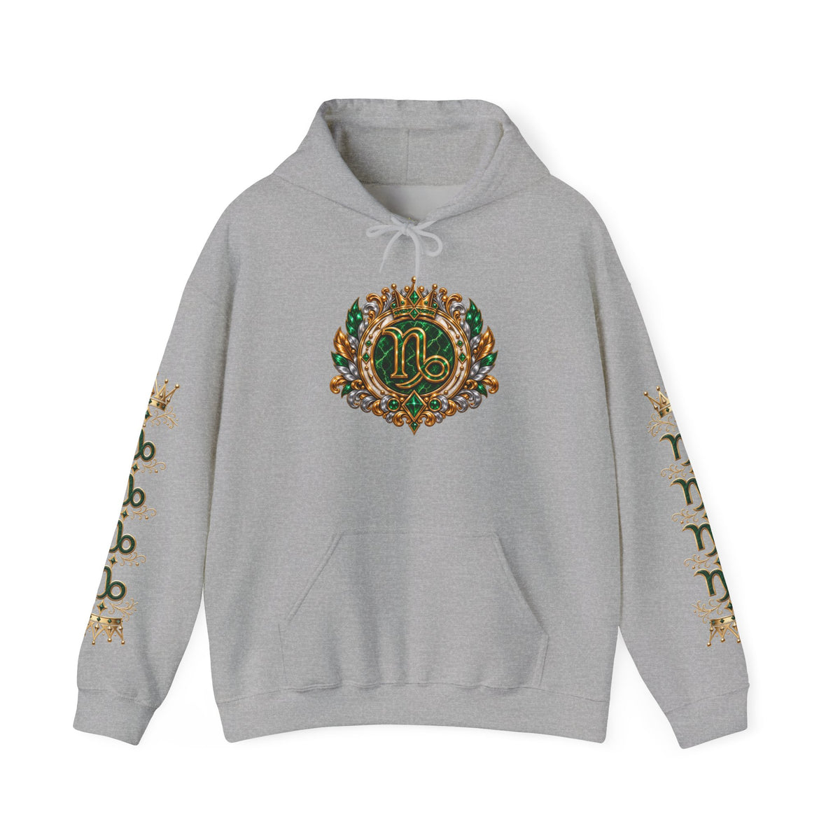 Capricorn Zodiac Crest Hoodie — Ornate Zodiac Virgo Emblem Hooded Sweatshirt