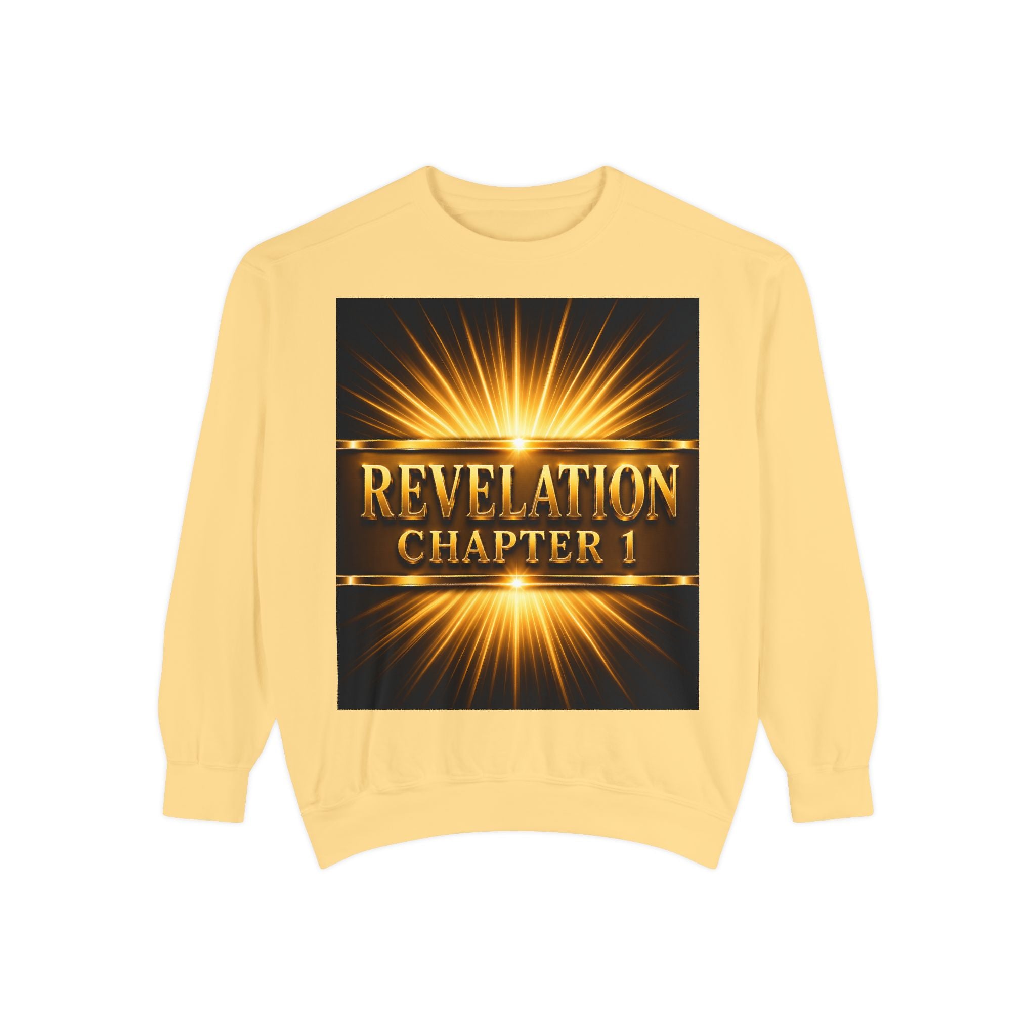Revelation Chapter 1 Sweatshirt — Golden Christ Return Religious Crewneck