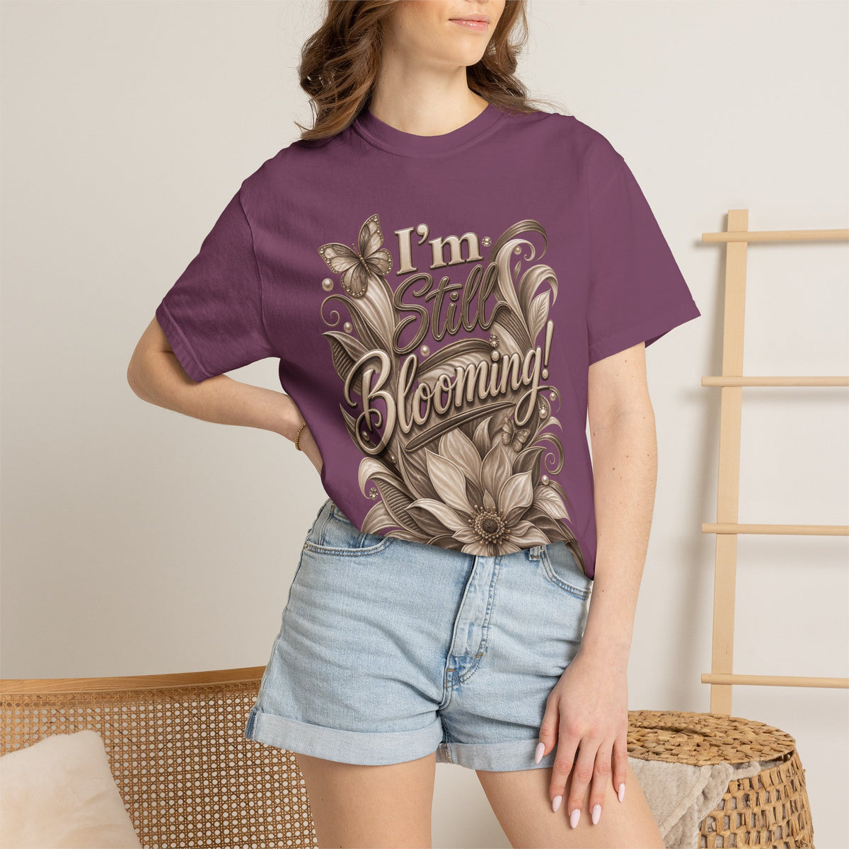 I’m Still Blooming / He’s Pruning Me Floral T‑Shirt — Inspirational Scripture Garden Tee
