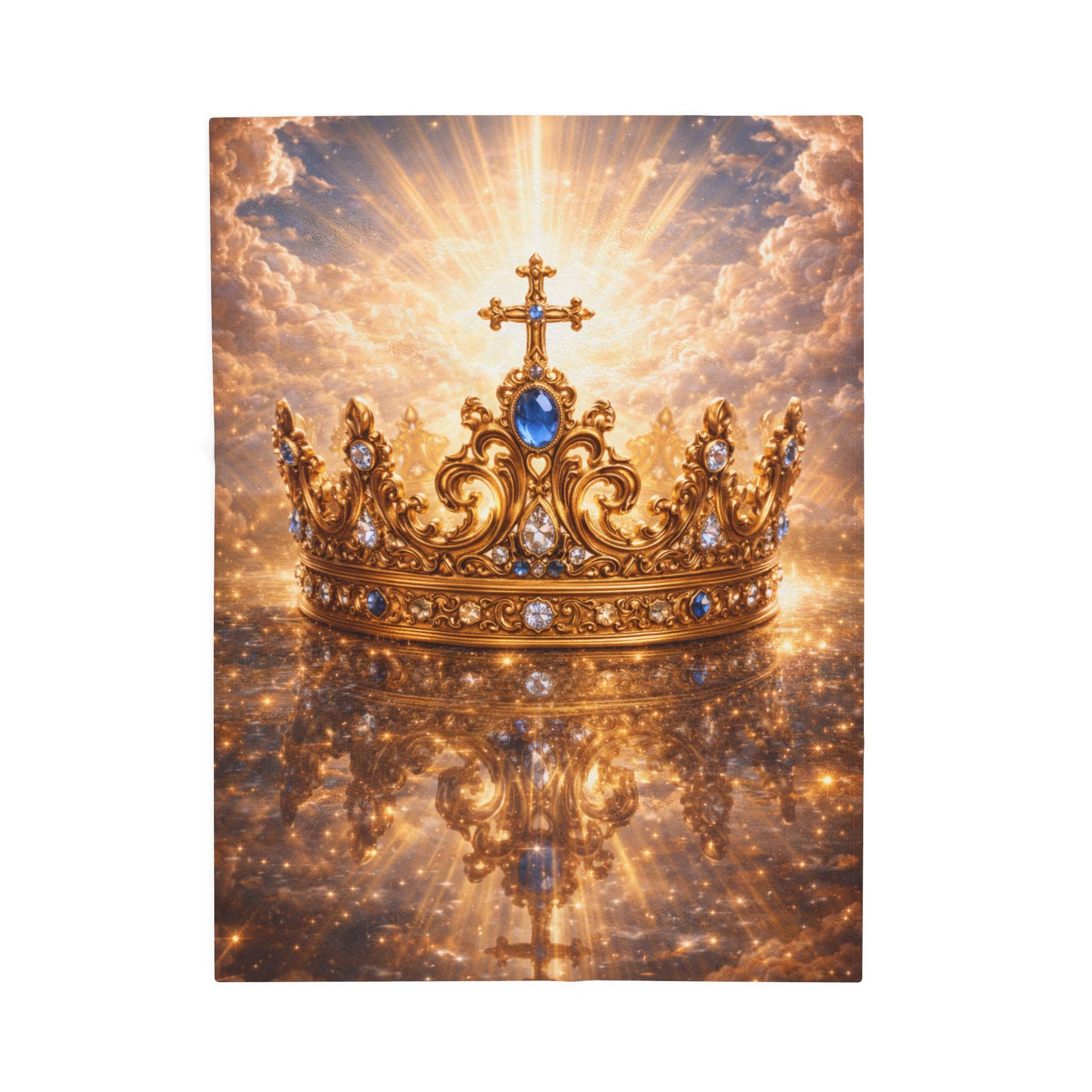 Royal Crown Velveteen Plush Blanket – Sparkling Gold Cross Design