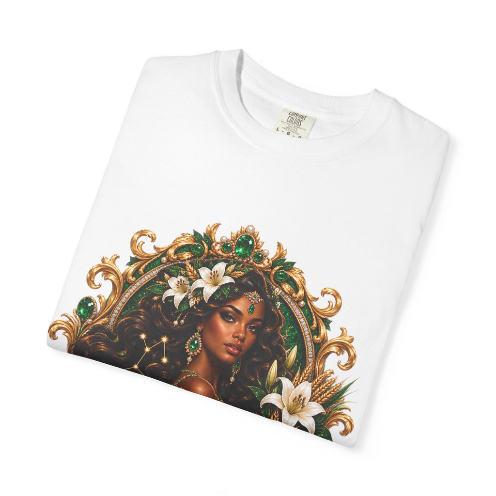 Virgo Zodiac T-Shirt — Elegant Virgo Goddess & Owl Horoscope Tee