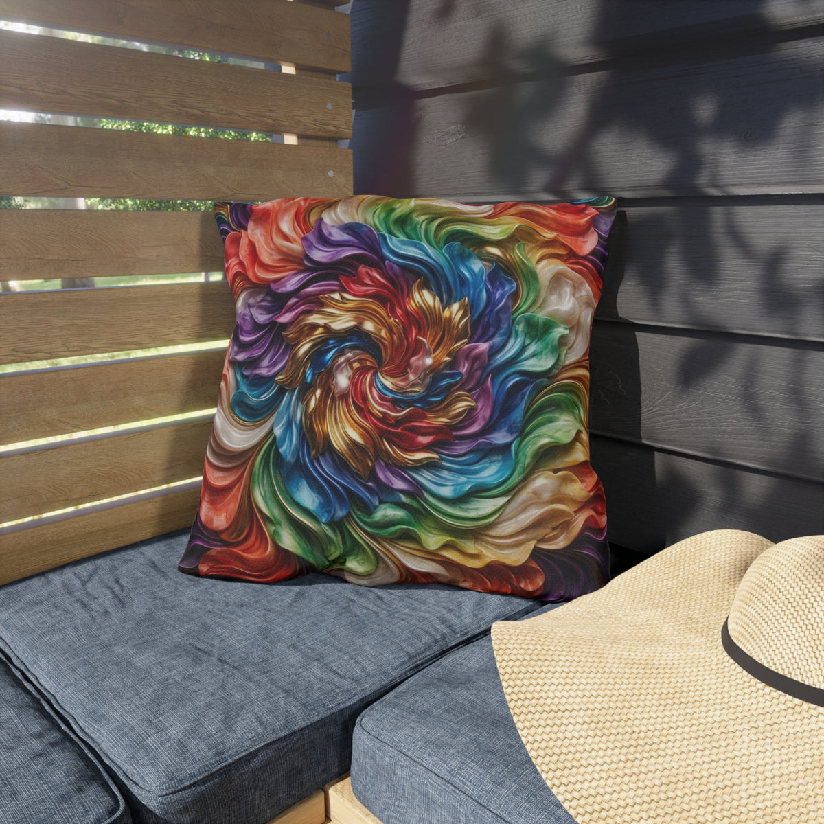 Colorful Swirl Outdoor Pillow — Vibrant Abstract Garden Cushion