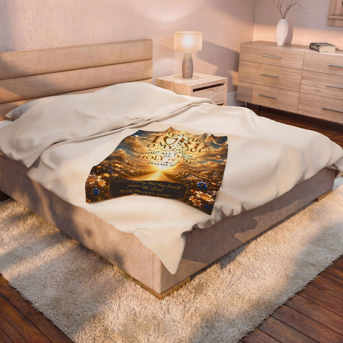 Velveteen Plush Blanket - "Bless the Lord, O My Soul" Psalm 103:1 Inspirational Christian Throw