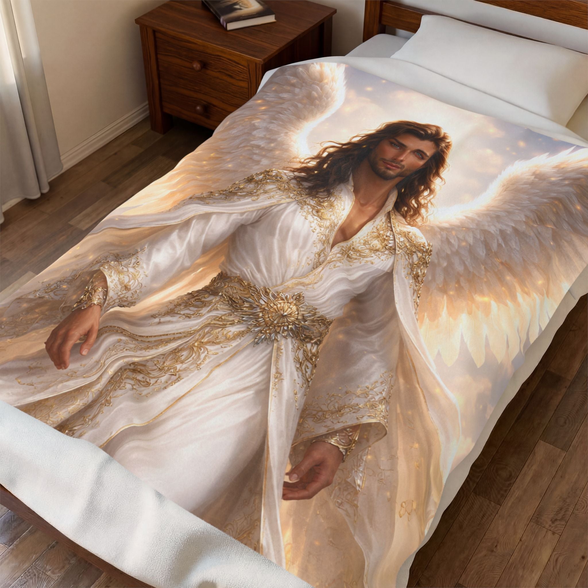 Angel Guardian Velveteen Plush Blanket — Ethereal Winged Protector Throw