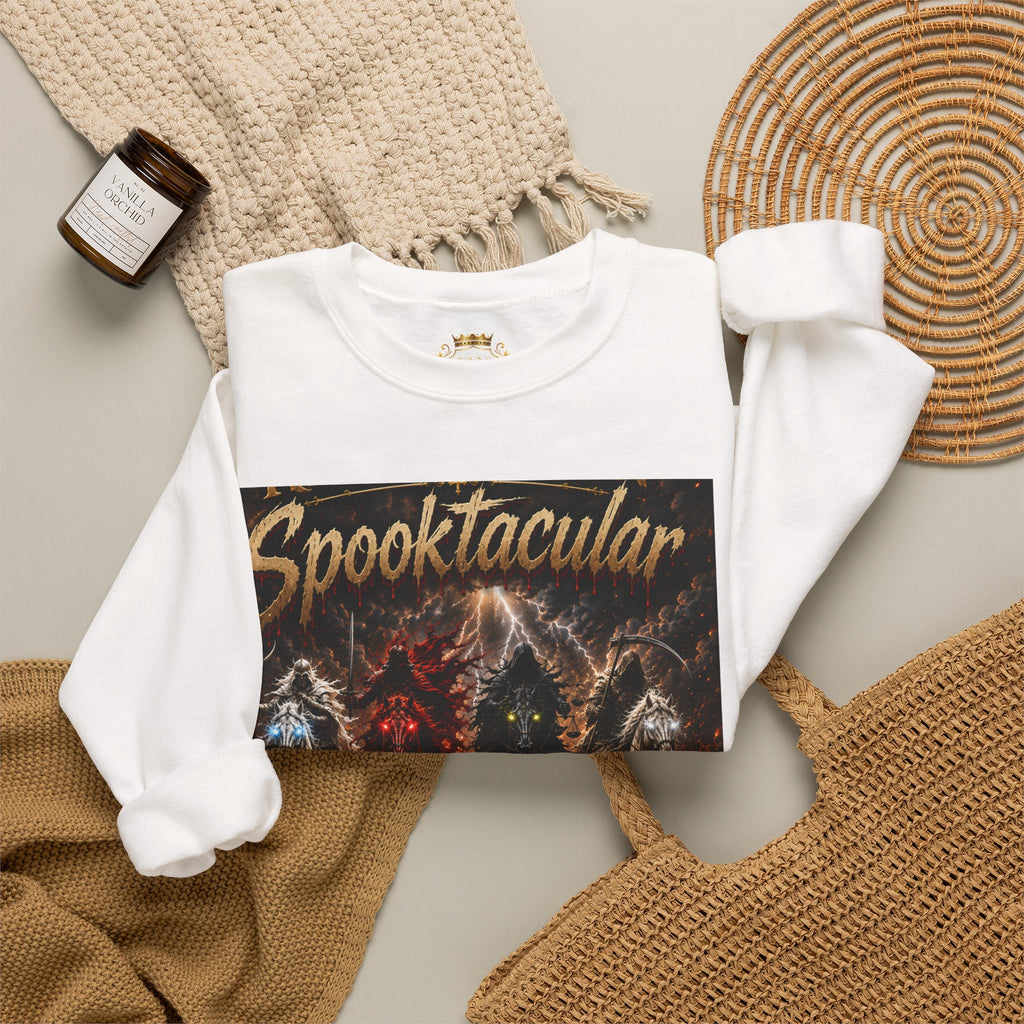 Christian Halloween Crewneck Sweatshirt — "Spooktacular" & Victory Lamb Graphic