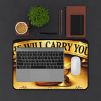 Christian Desk Mat — 'He Will Carry You' Communion Cross, Bread & Chalice Inspirational Desk Pad