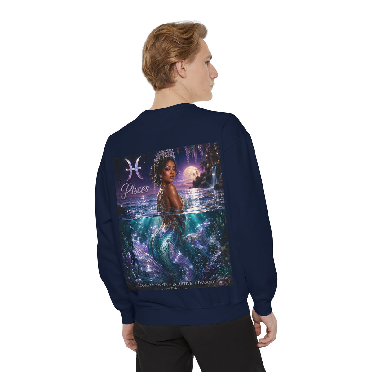 Pisces Mermaid Zodiac Sweatshirt — Pisces Symbol & 'Pisces' Artwork