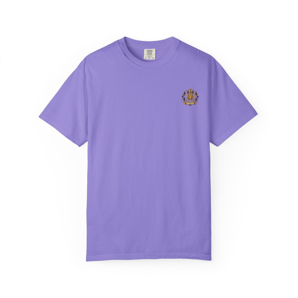 Lion Crest T-Shirt — Regal Crowned Lion with "Faith • Purpose • Peace" Back Graphic