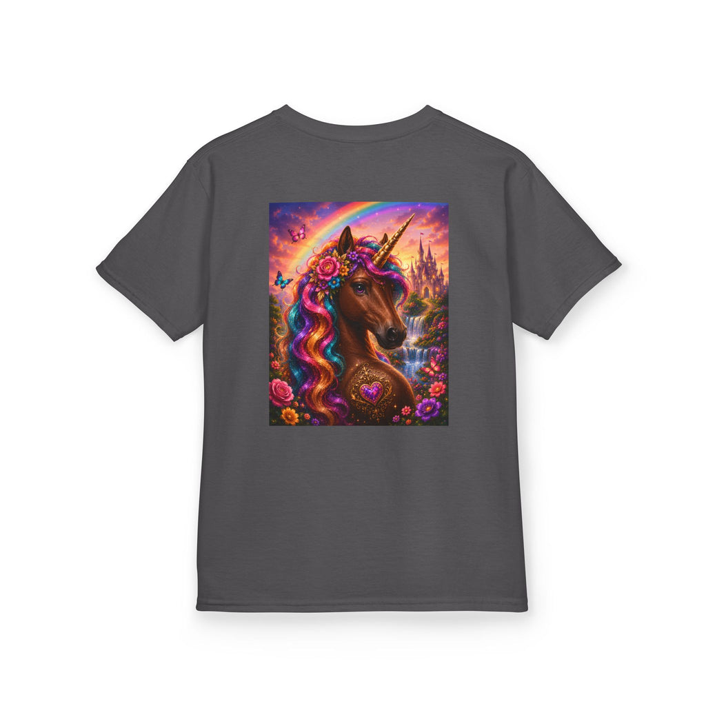 Kids Brown Unicorn Tee — Rainbow Fantasy Magical Horse Shirt