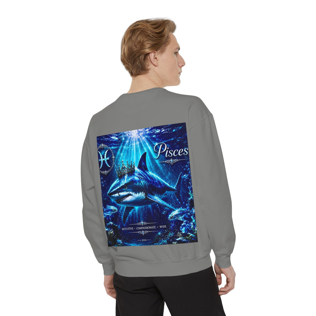 Pisces Zodiac Sweatshirt — Cosmic Blue Pisces Shark Astrological Crewneck