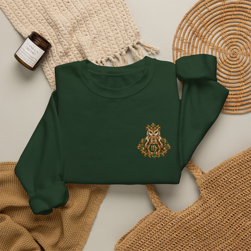 Virgo Zodiac Crewneck Sweatshirt — Owl Virgo Astrology Pullover