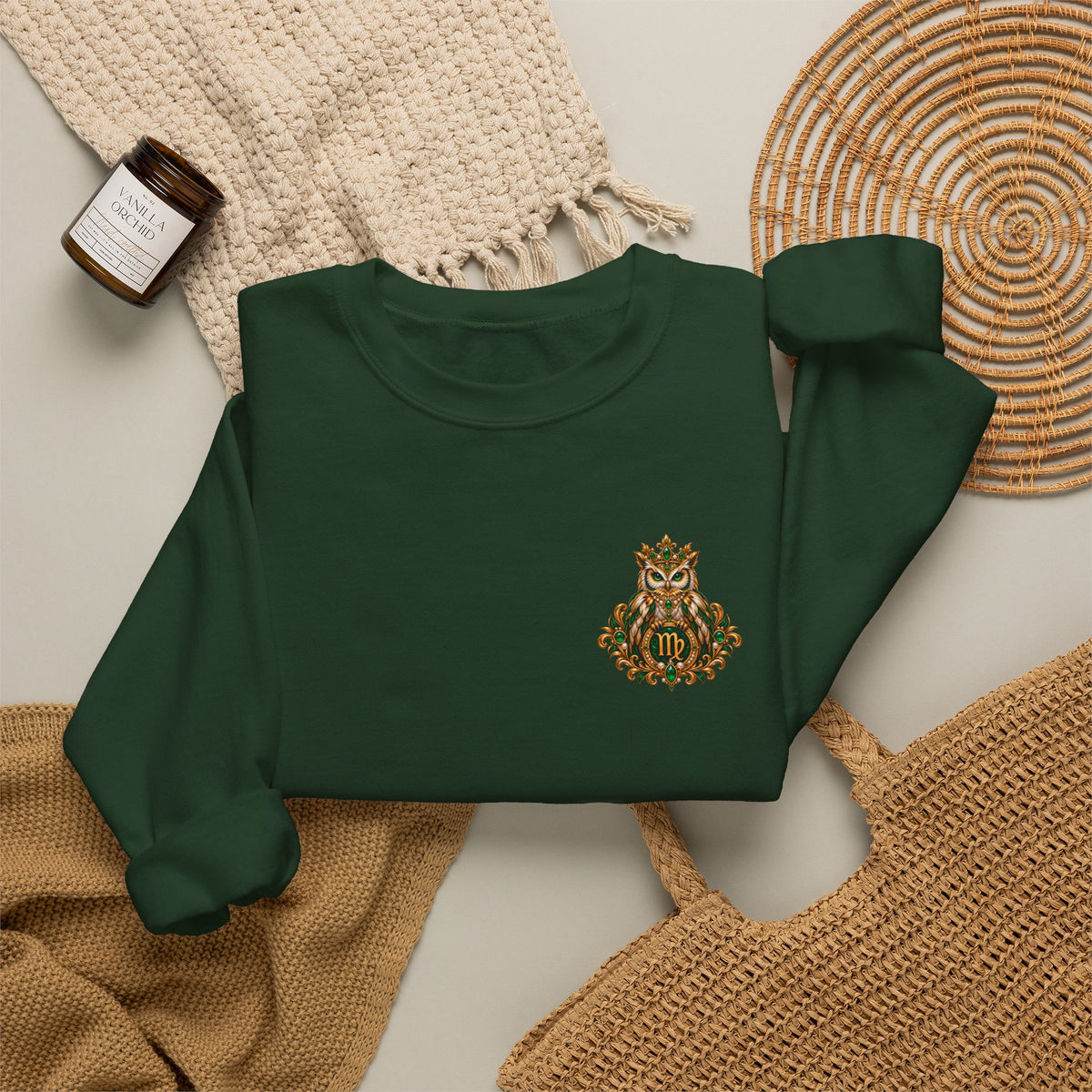 Virgo Zodiac Crewneck Sweatshirt — Owl Virgo Astrology Pullover