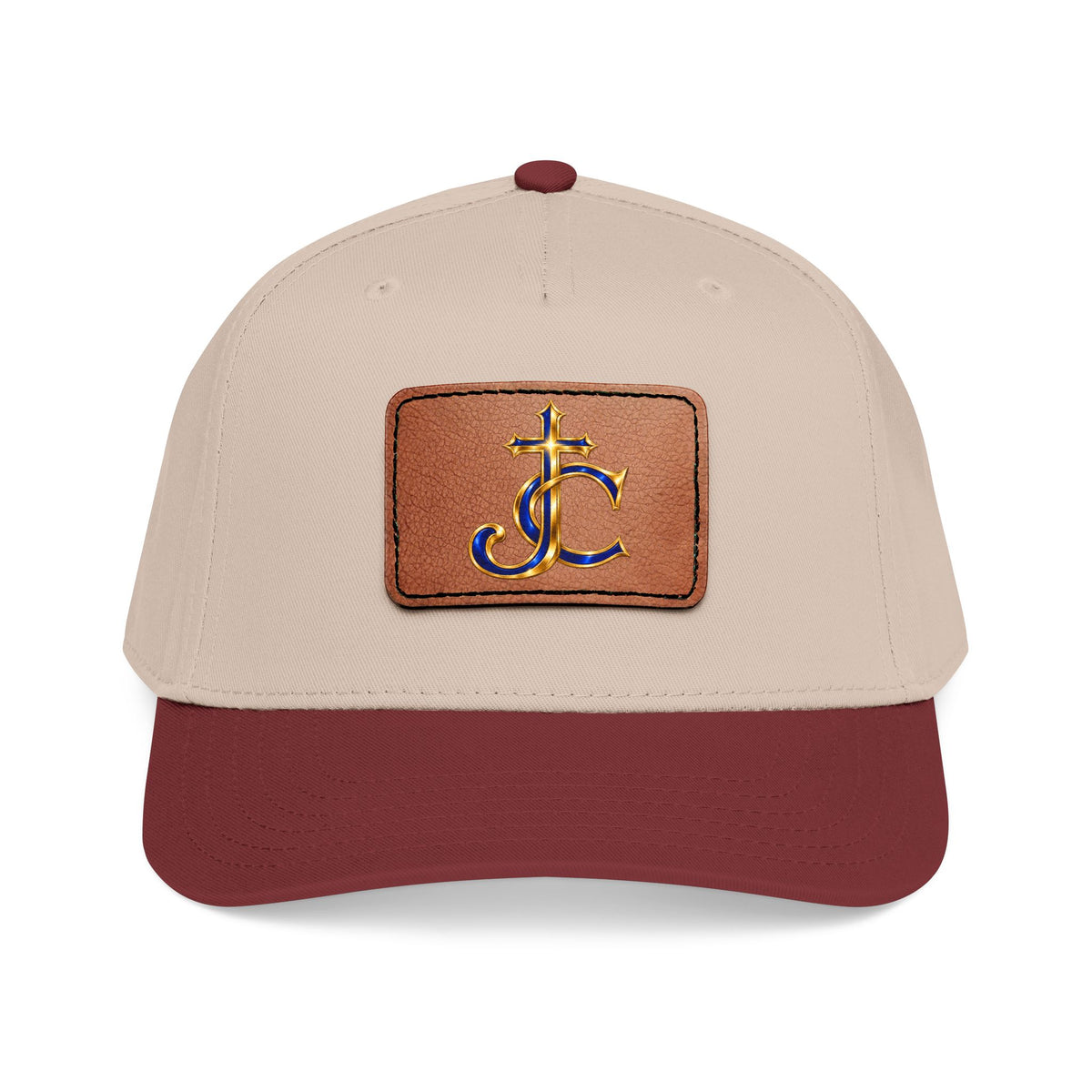 Leather Patch Baseball Cap with a Cross JC Monogram — Classic Casual Hat