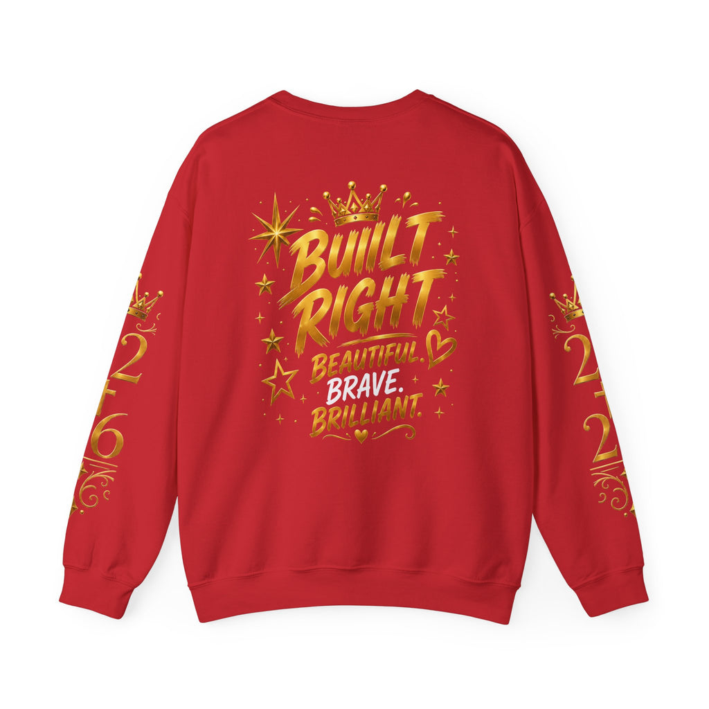 Built Right Crewneck Sweatshirt — "Built Right: Beautiful Brilliant" Gold Graphic