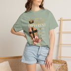 She Is Built Different Christian T-Shirt — Cross, Crown & Lily Faith Tee