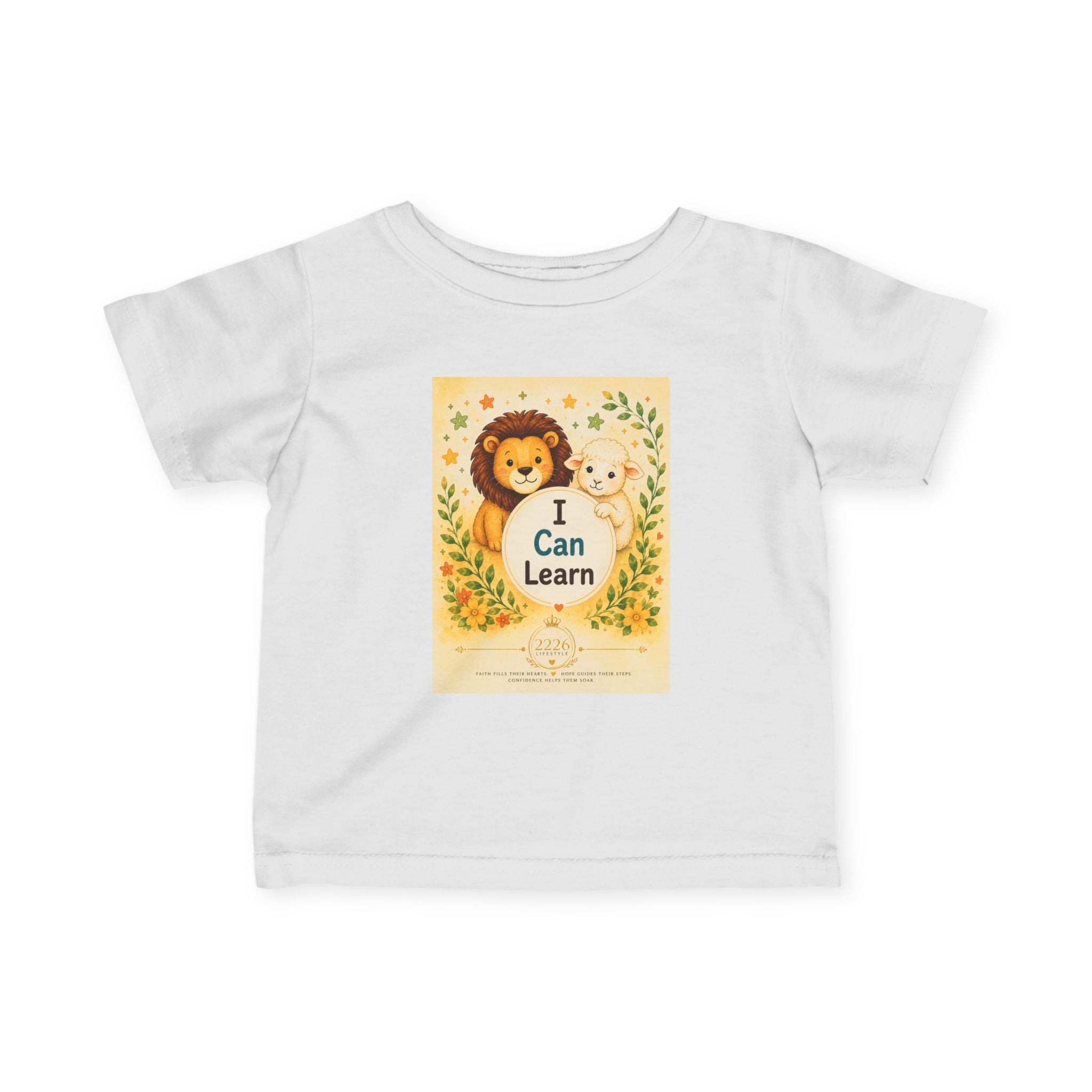 Infant Tee — "I Can Learn" Cute Lion & Lamb Nursery Shirt