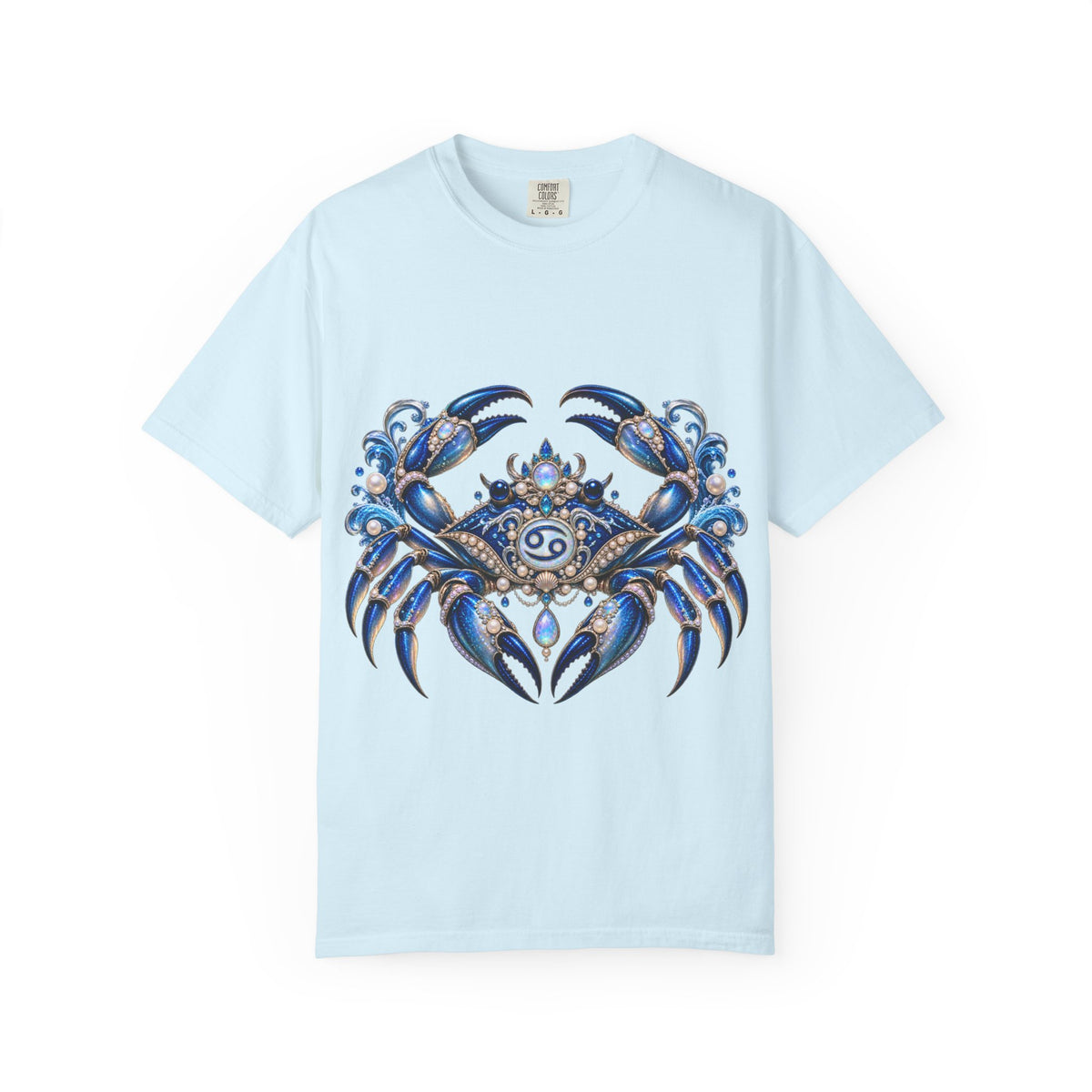 Cancer Zodiac Crab T-Shirt — Blue Astrology Tee (Cancer: Intuitive • Loyal • Nurturing)