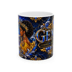 Gemini Zodiac Ceramic Mug – Elegant Blue & Gold Astrology Coffee Cup (11oz/15oz)