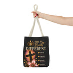 She Is Built Different Christian Tote Bag – Inspirational Faith Cross Design