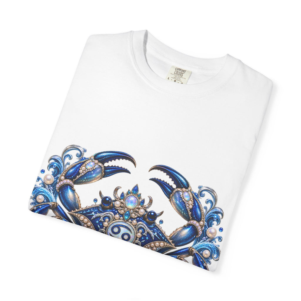 Cancer Zodiac Crab T-Shirt — Blue Astrology Tee (Cancer: Intuitive • Loyal • Nurturing)