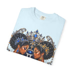Gemini Zodiac Twin Queens T-Shirt — Elegant Blue & Gold Astrology Tee