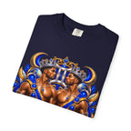 Gemini Zodiac T-Shirt — Bold Blue & Gold Twin Portrait Tee