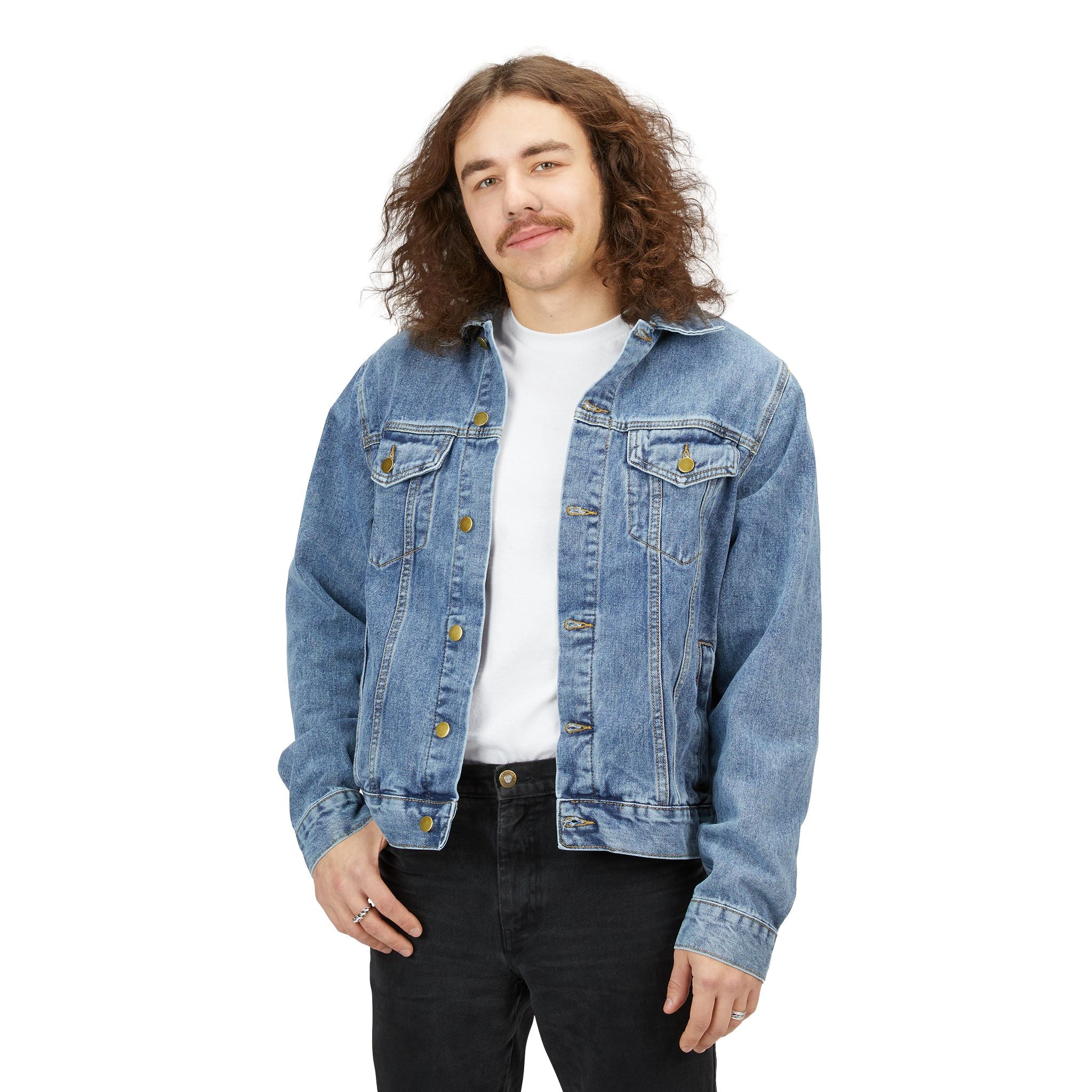 Men's Denim Jacket with 2226 Lifestyle Back Patch — Vintage Crown Graphic Jacket