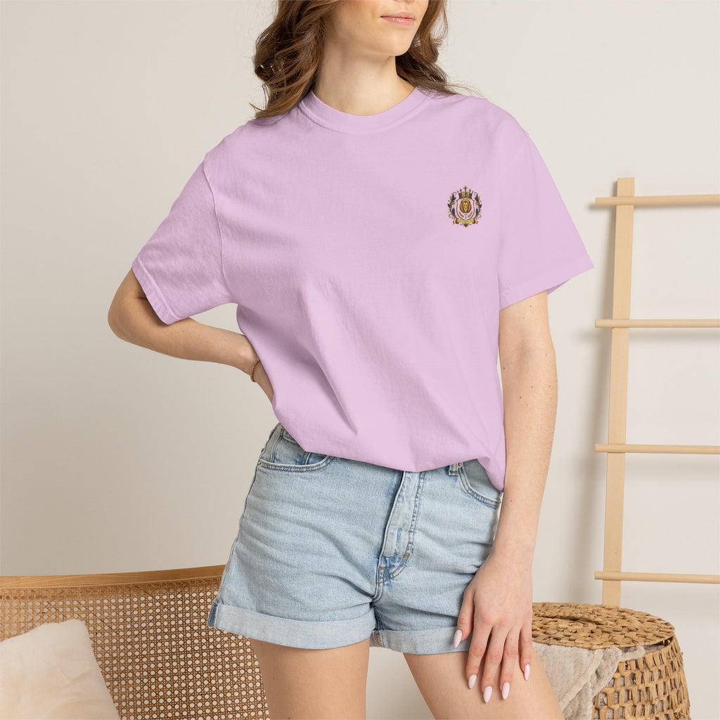 Lion Crest T-Shirt — Regal Crowned Lion with "Faith • Purpose • Peace" Back Graphic