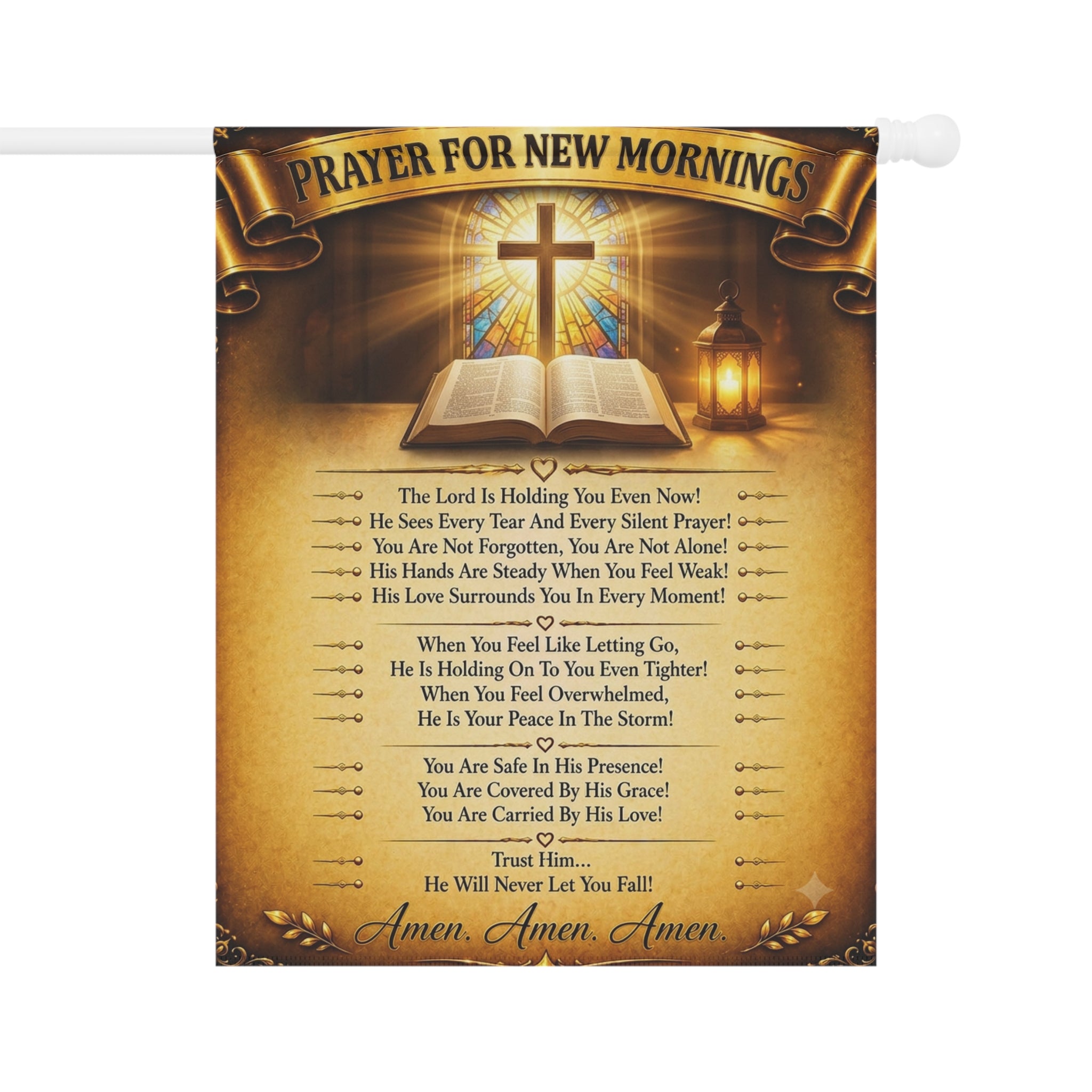 Garden Flag — "Prayer For New Mornings" Inspirational Garden Banner with Cross & Psalm Text